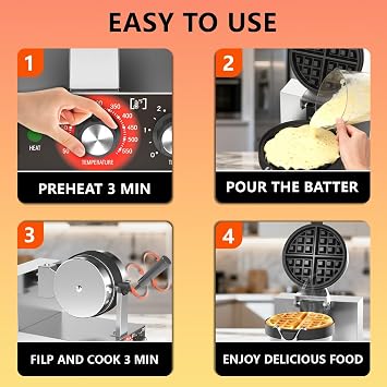 Commercial Waffle Maker, 7.9 Inch Baking Tray, 1.2 Inch Thick