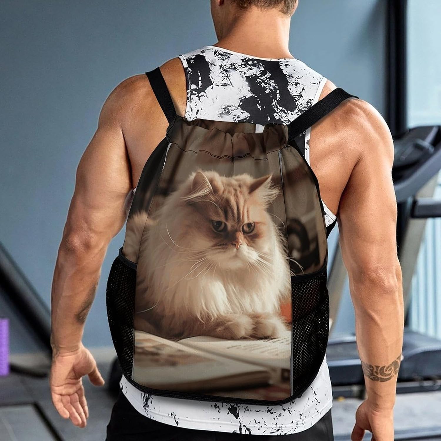Sports Drawstring Backpack Learning Cat Lightweight Backpack Dry And Wet Separation Large Capacity