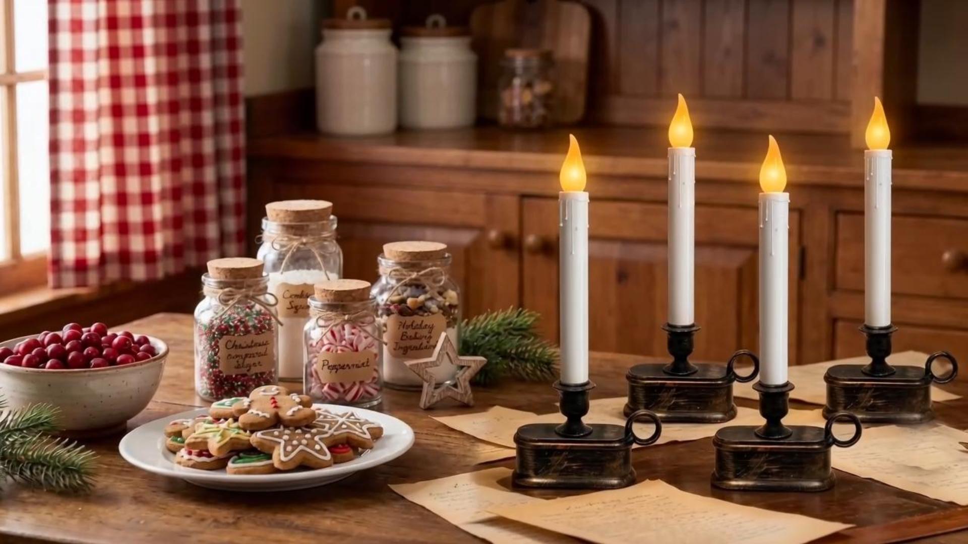 Image of 4PK Battery Operated LED Window Candles, 7.75 inch Christmas Candle Lamp | Dusk to Dawn Light Sensor, Cordless, Flameless, UL Certified, Bronze Base, Taper Candles for Table Bedroom Indoor Home Decor