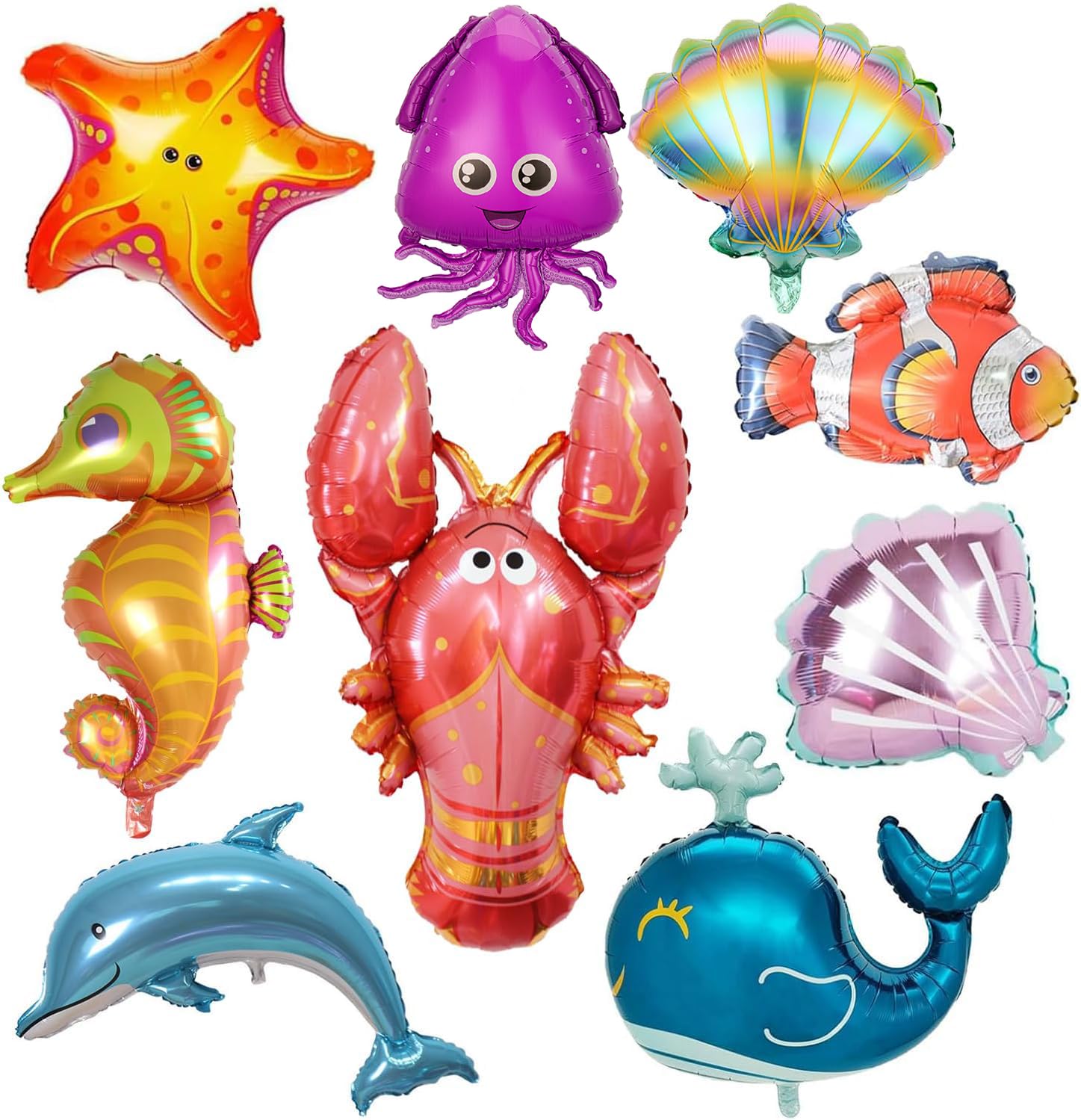 9 Pcs Under The Sea Animal Balloons,Sea Creature Fish Dolphin Ocean Foil Balloon,Ocean Theme Party Decorations