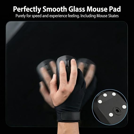 Tempered Glass Gaming Mousepad, 13x16 inch Black Tempered Glass Mousepad, Professional Esport MousePads, Durable Mouse Mat, Smooth Surface