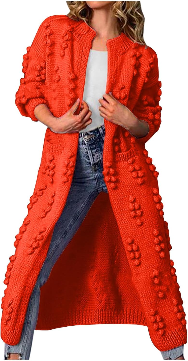 Women's Long Cardigan Coats Cable Knit Casual Open Front Sweater Long Sleeve Loose Outwear Tops with Pockets