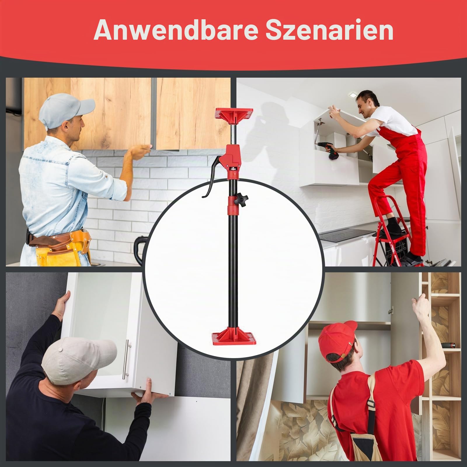 JAOGAUS Cabinet Jack Stands, Labor Saving Hand Lifting Jack Tool, Quick Work Steel Support System Telescopic Lifter Rod Third Hand Tool, Lever Arm Lifter for Installing Cabinets, Drywall