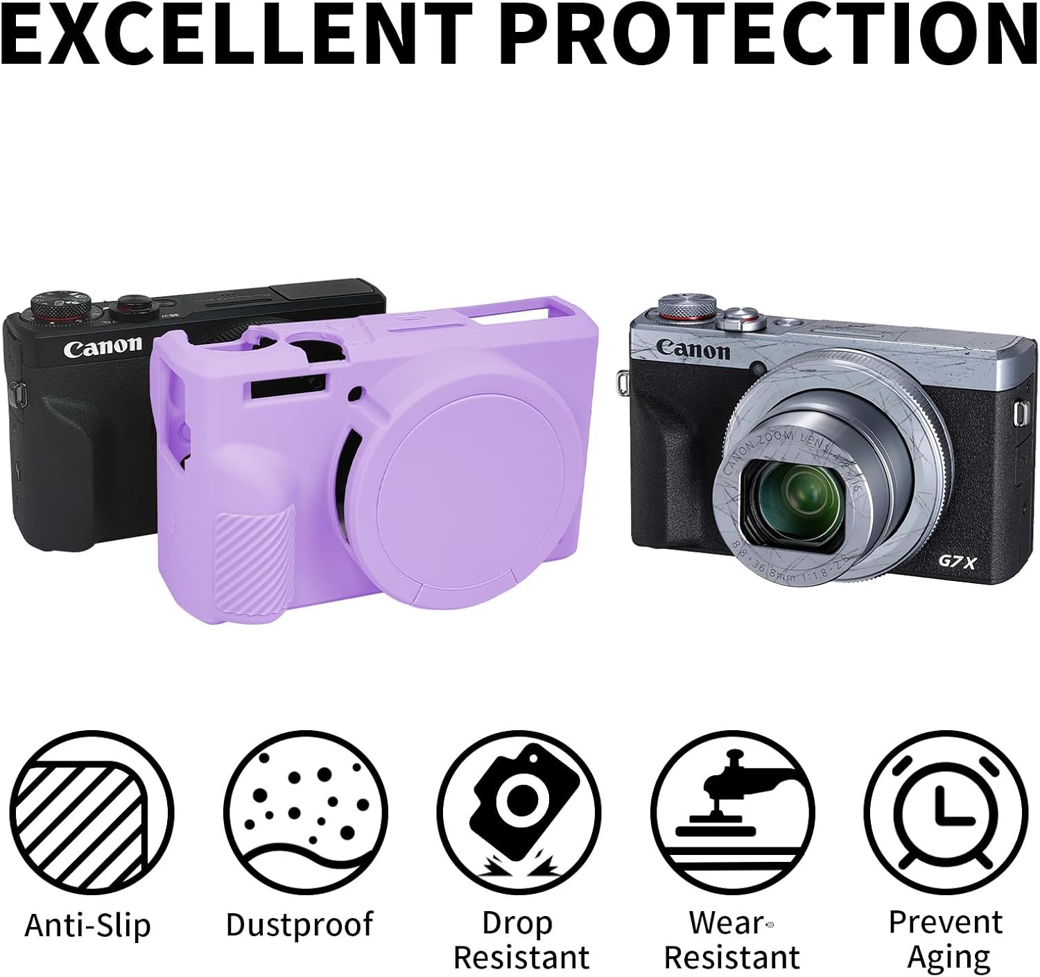 G7X Mark III Case, Soft Silicone Protective Case Cover for Canon Powershot G7X Mark III Digital Camera, Durable Camera Body Skin Protector with Removable Lens Cover - Purple