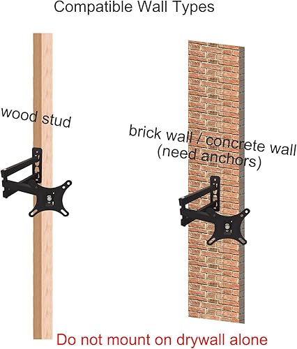Miniatura 5 de Soporte de pared para TV, monitor de movimiento completo, giratorio e inclinable para monitor LED OLED LCD de 14 a 27 pulgadas, VESA 75 x 75 3.937 x