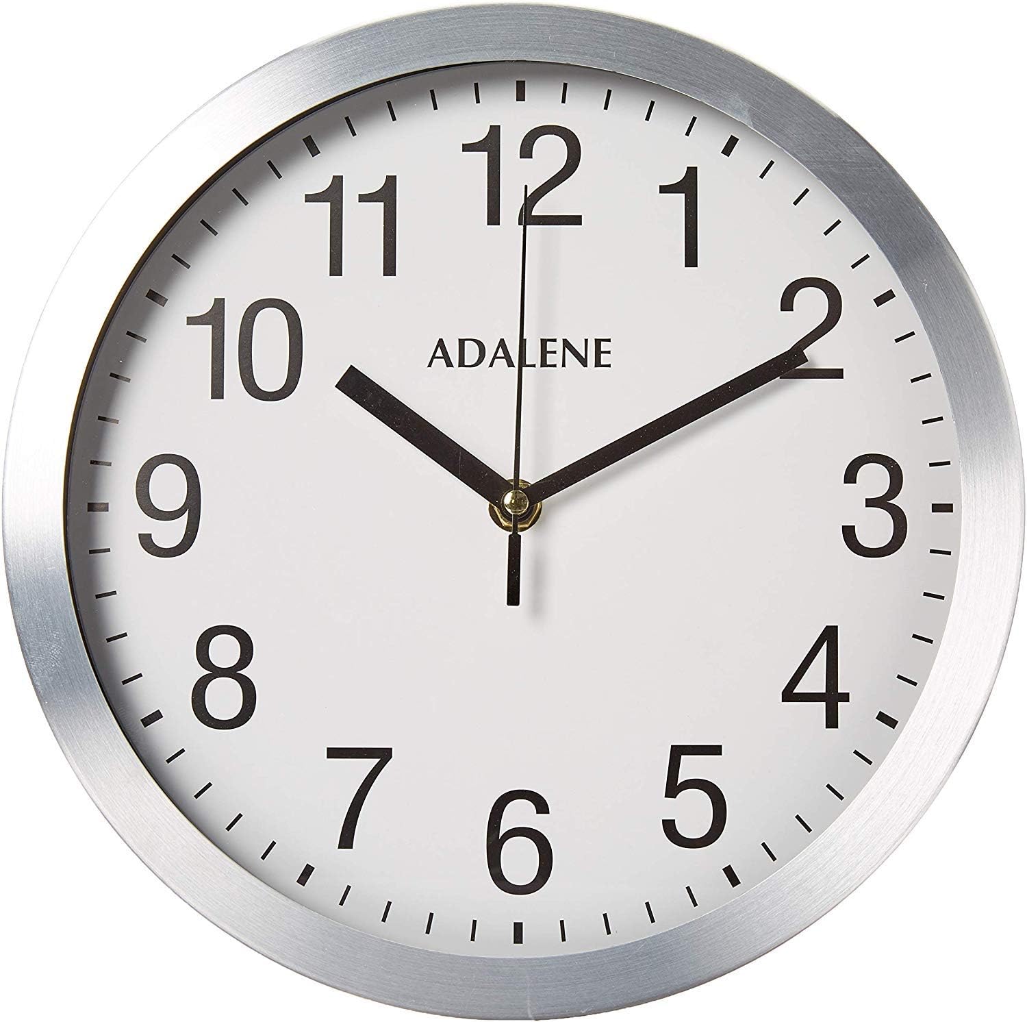 Adalene Modern Metal Wall Clock Silent - 10 Inch Analog Wall Clocks Battery Operated Non Ticking - White Face Aluminum Wall Clocks Decorative Living Room Décor, Kitchen, Bedroom, Bathroom, Office