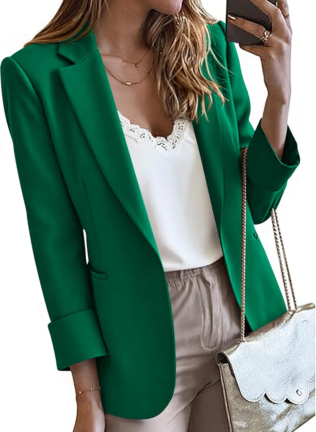 KIRUNDO Blazers for Women Business Casual Long Sleeve Open Front Lapel Suit Jackets Office Work Blazer Pockets Fall Clothes