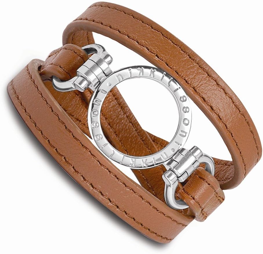 Nikki Lissoni Brown Leather with Small Silver Coin Holder Wrap Bracelet
