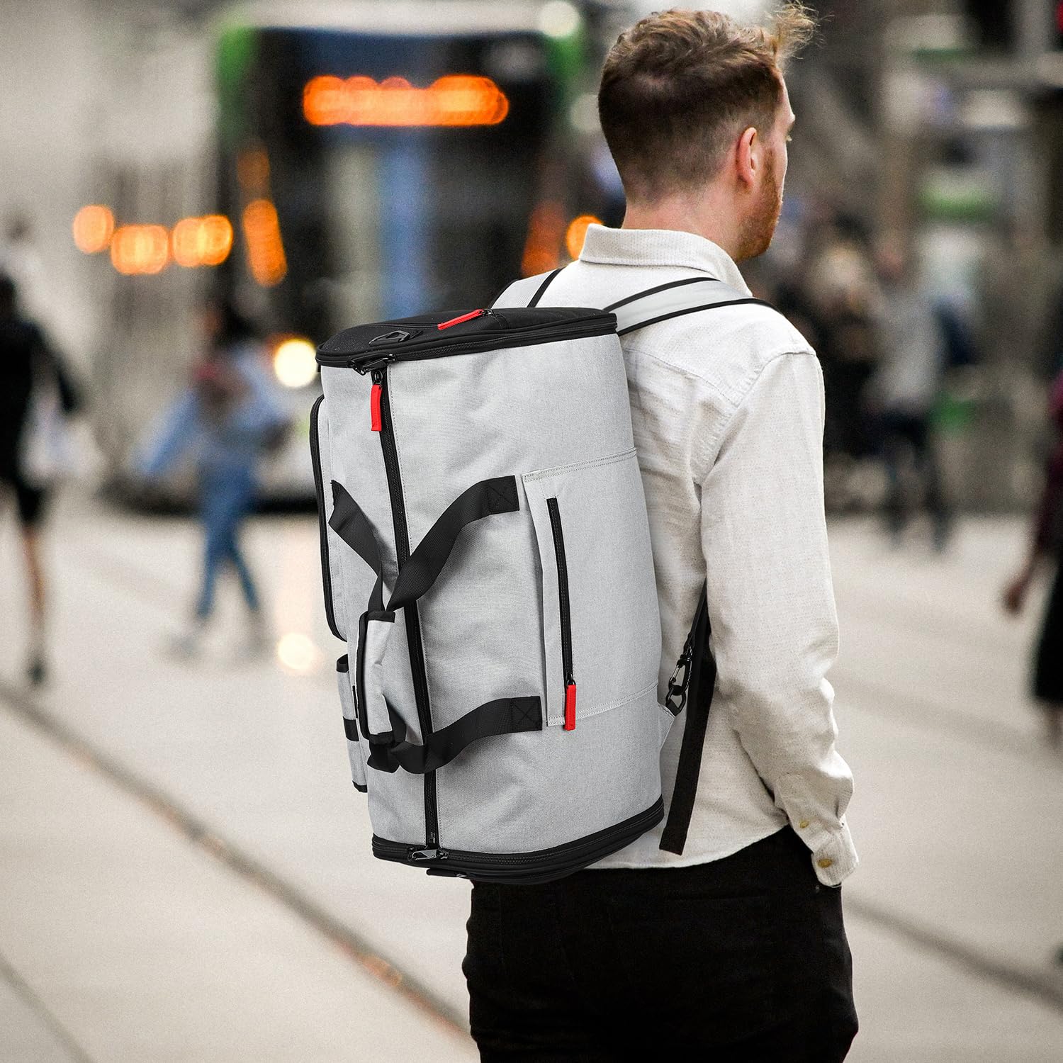 Borsa da viaggio per abiti da uomo, sacco per vestiti trasformabile, sacca da viaggio per il trasporto di scarpe, 3-in-1 grande borsa per abiti a tracolla, borsa per abiti per viaggi d'affari, grigio