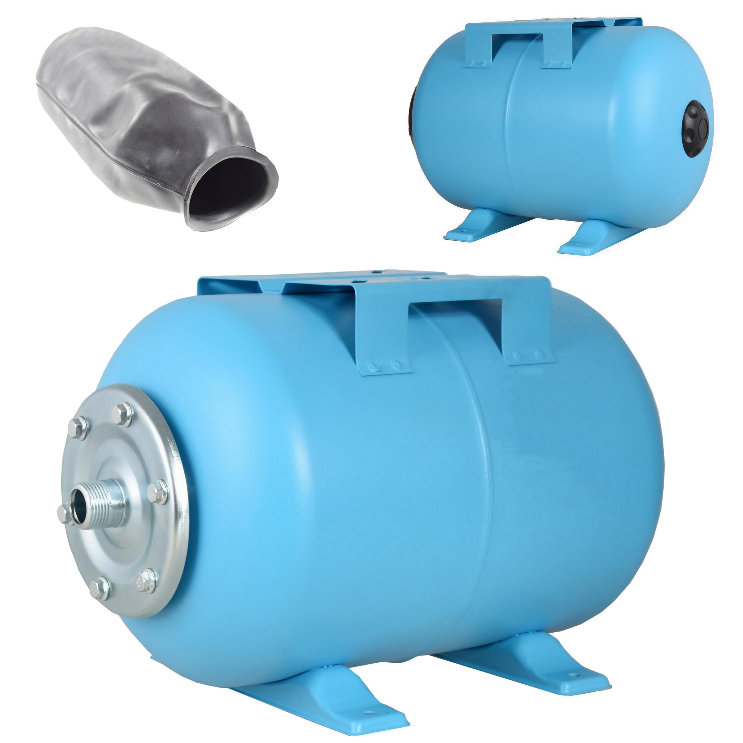 Serbatoio a Pressione 24L - per Impianti Idrici e Sistemi Autoclave - con Membrana EPDM - Vaso di Espansione - per Pompa Domestica Pompa per Pozzo - Attacco da 1" - Acciaio - Orizzontale 24 Litri