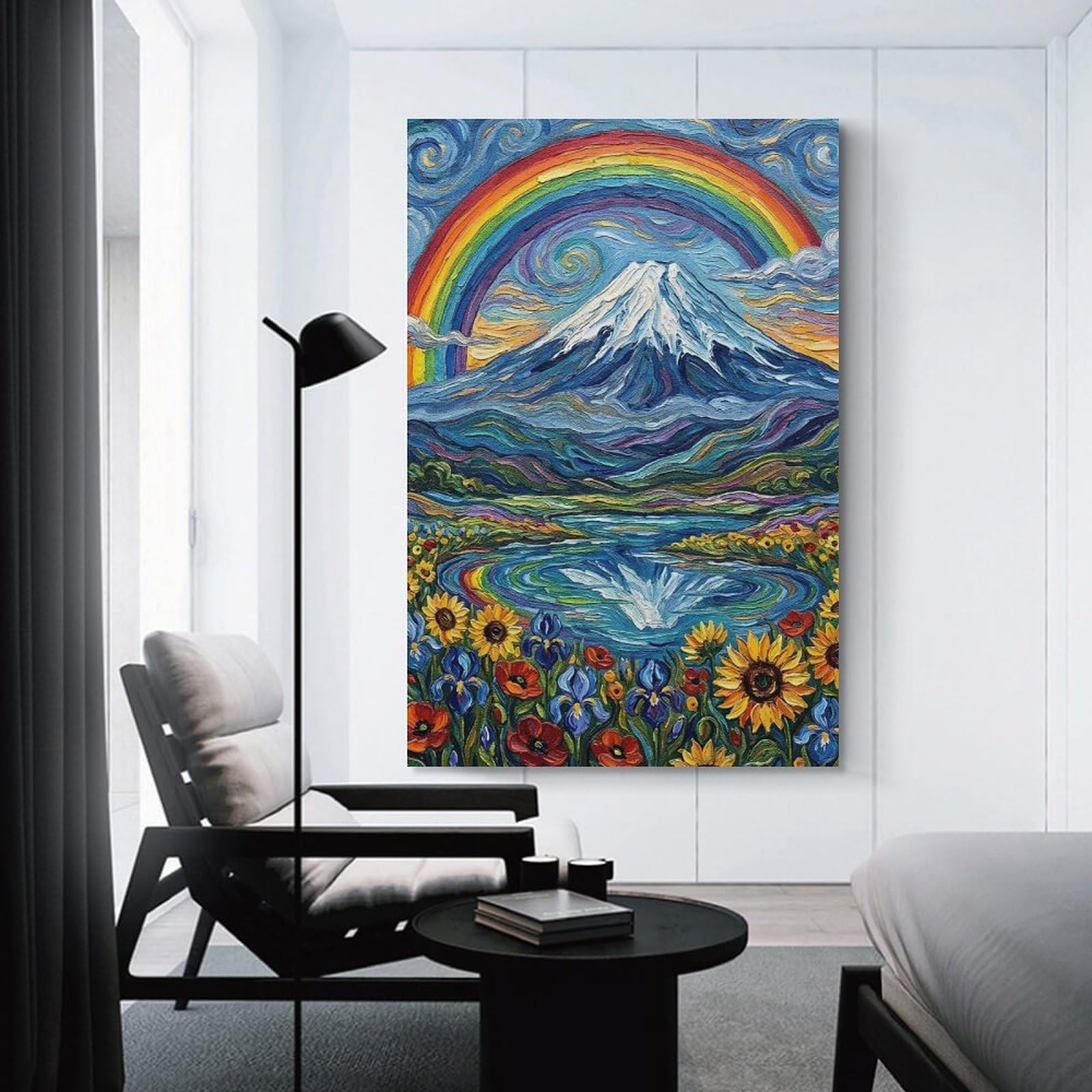 Junmoney Canvas Wall Picture Vibrant Mountain Landscape with Rainbow, 20x30inch(50x75cm), for Office, Study Or Home Workspace, Canvas Wall Decor for Creative Rooms