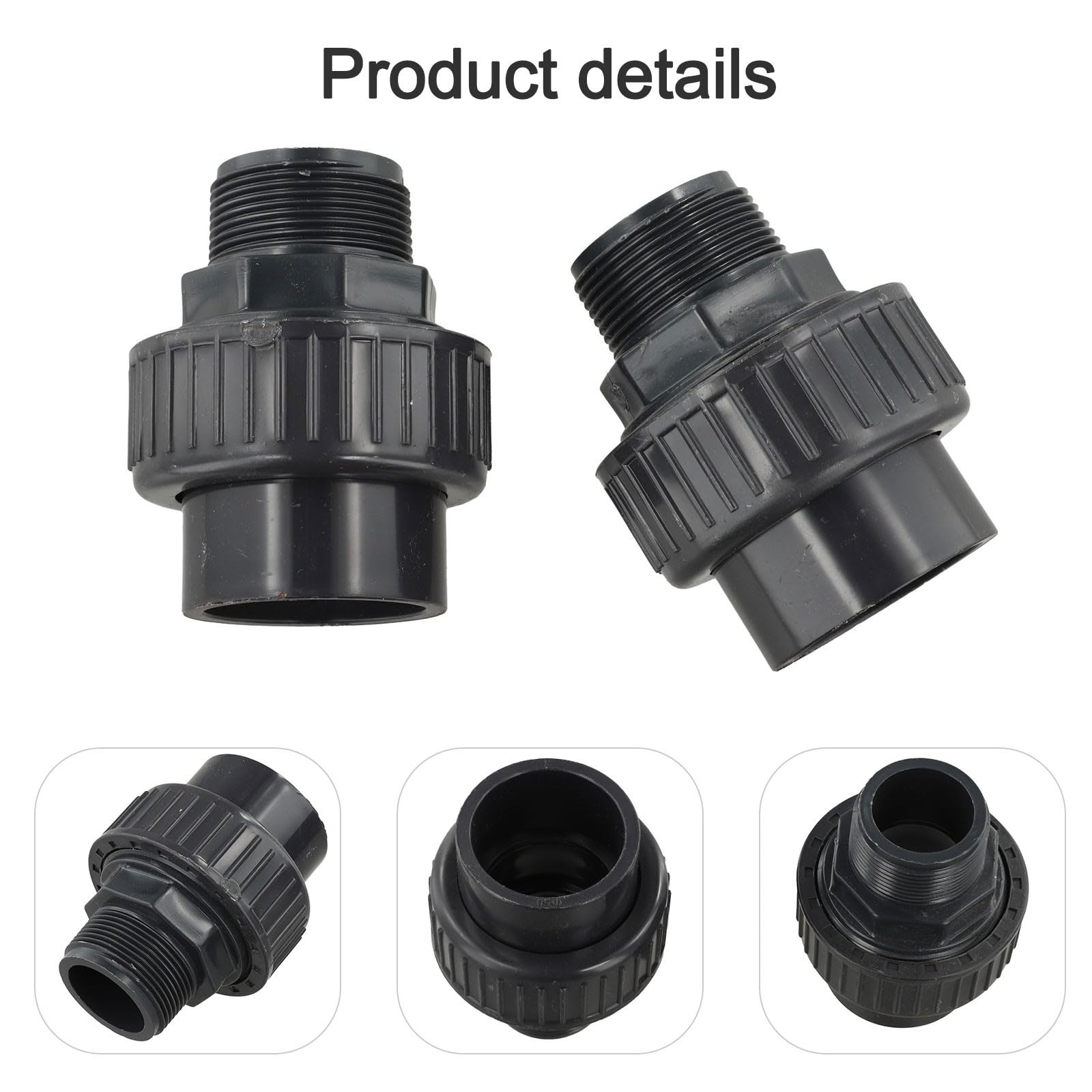 Conector de bomba de piscina de unión de rosca externa, 2 unidades, ajuste de conexión rápida de PVC para bomba de spa y tubería, color negro