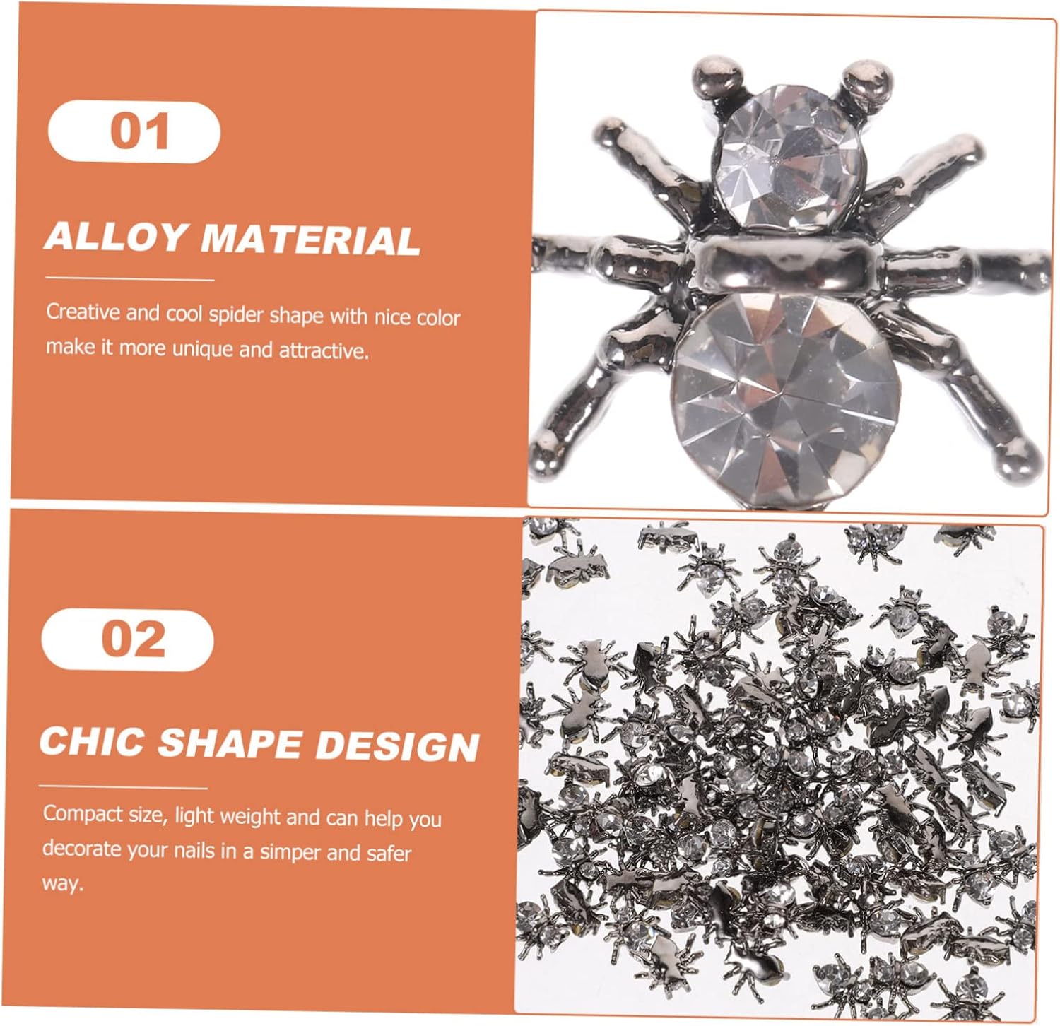 100pcs Spider Nail Art Charms Manicure Decors for Women Halloween Festive Nail Designs Unique Ornaments