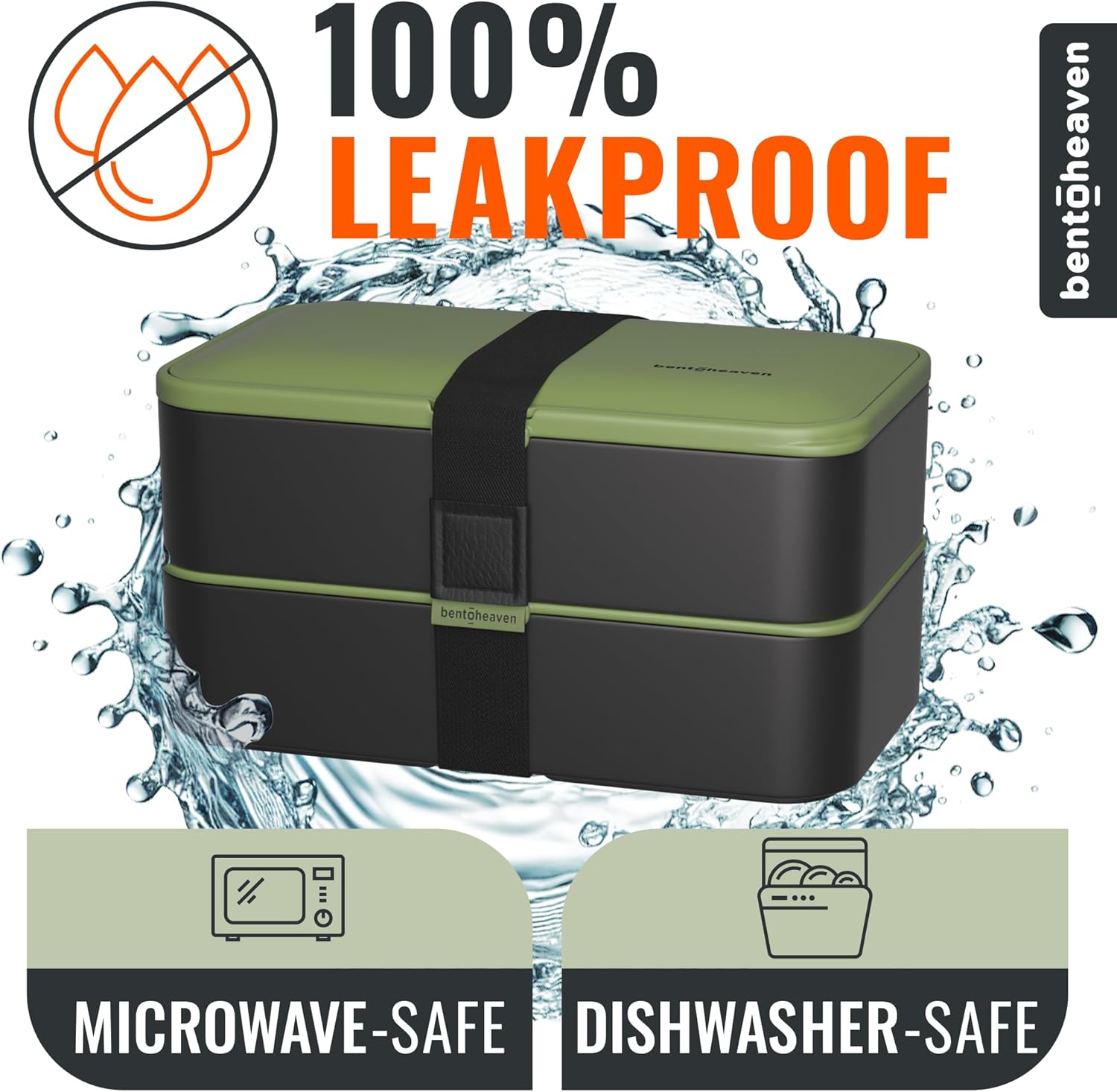 Bentoheaven Premium Bento Box Adult Lunch Box with Compartments for Women & Men, Set of Utensil & Chopsticks & Dip Container, Cute Japanese Kids Bento Lunch Box, Microwavable (Olive Garden) - Image 4