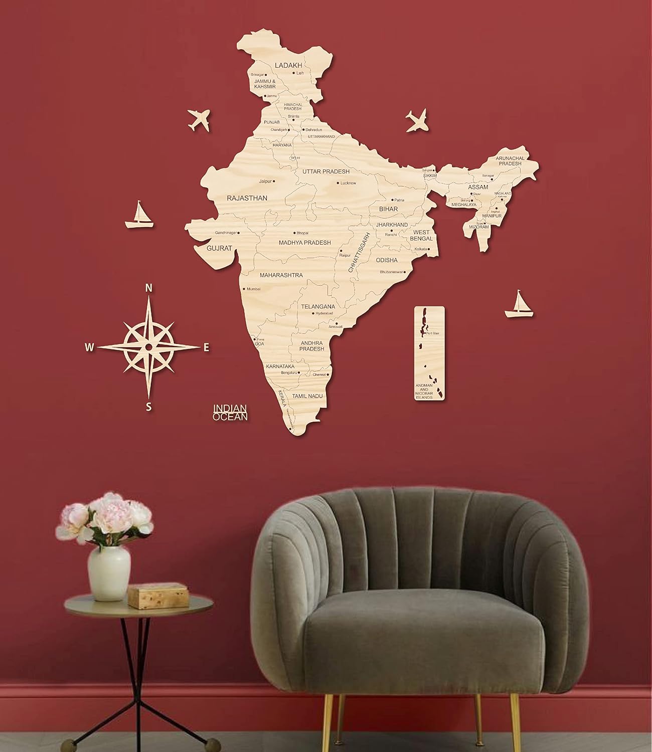 AD INFINITUM® 3D Wooden Map of India | Home Decor | Office Decor | A great gift for travelers | Wall decor State and Capital names with Borders (3x2 Feet, Beige Maple)