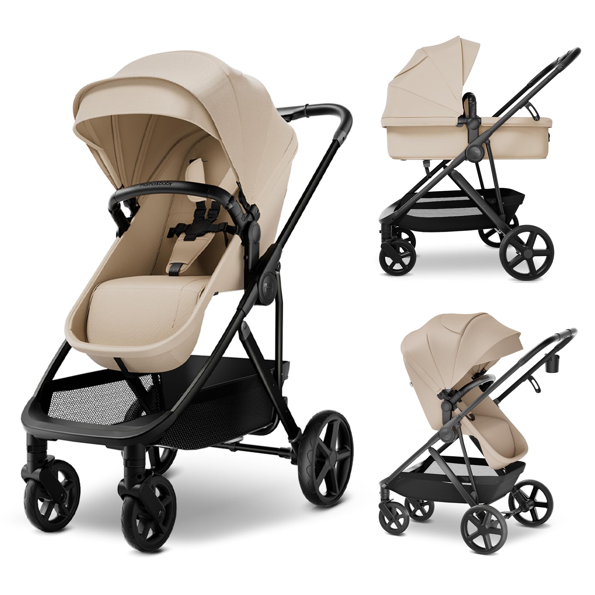 MAMA & BABY Rovee Bassinet Baby Stroller, 2-in-1 Foldable Infant Stroller with Reversible Seat, UPF 50+ Canopy, All-Terrain Wheels for On-The-Go Families