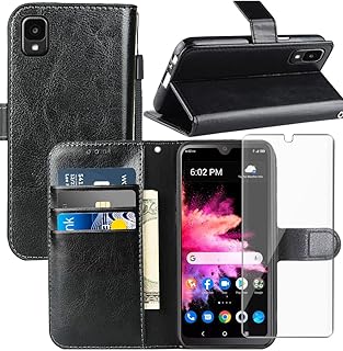 YJROP for TCL 30Z Case,with Screen Protector,PU Leather Wrist Strap Card Slots Shockproof Protective Flip Cover Wallet Case Phone Case for Alcatel TCL 30Z 30 Z 4G LTE T602DL, Black