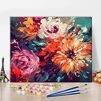 Vista 14 de TUMOVO Pintura de Loto Rosa por Números, Pintura de Flores Retro por Números, Kit de Pintura al Óleo de Loto Abstracto Colorido, Pintura Acrílica