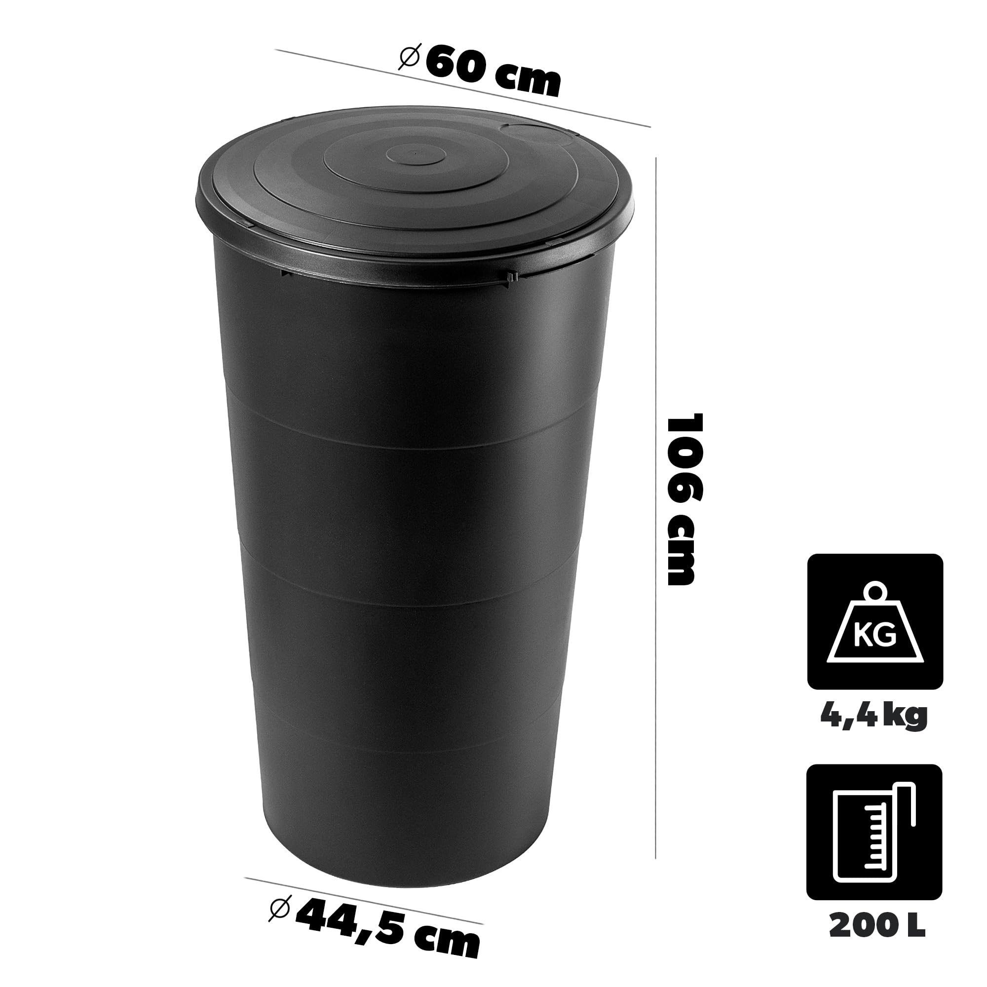 KADAX Barril de lluvia de 200 L, depósito de agua de lluvia con tapa, depósito de agua de lluvia de plástico, depósito de agua de lluvia de 200 litros, depósito de agua de lluvia, depósito de agua