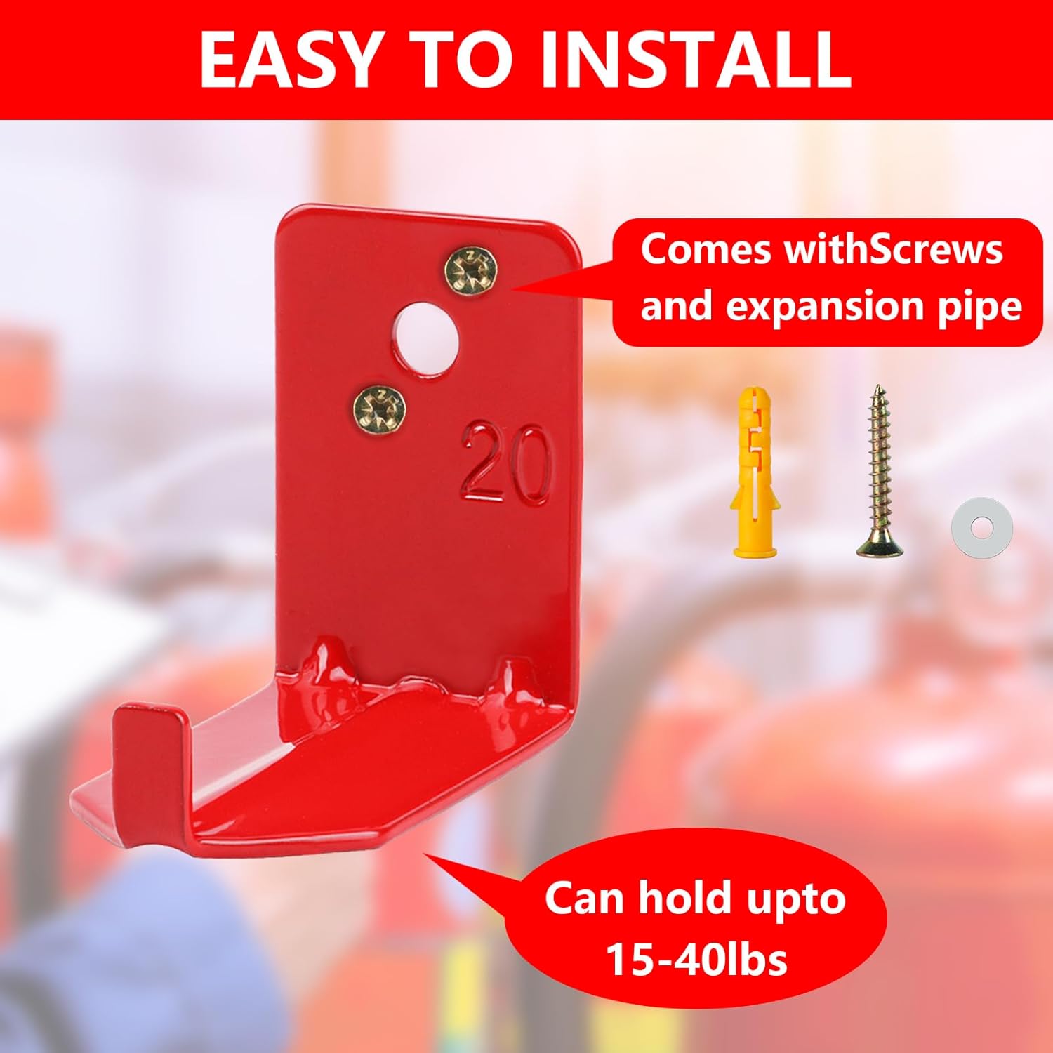 4 Pack Universal Fire Extinguisher Mounts & Brackets, Universal Fire Extinguisher Brackets and Holders Wall Hook Holder Hanger Max for The 15 to 20 Lb Extinguishers with Screws