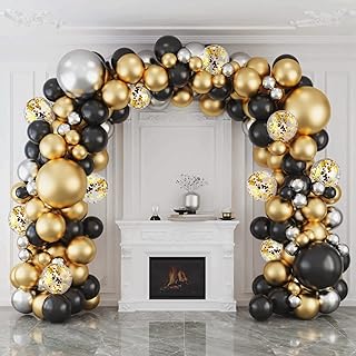 Ballon Girlande Schwarz Gold, Luftballons Girlande mit 127 Schwarz Gold Silber Ballons Set Hintergrund für Männer Geburtstag Party, Abschlussfeier, Jubiläum,Ruhestand,Baby Shower,Hochzeit,Party Deko