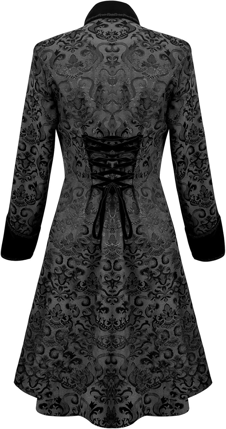 TZMAPU Women's Vintage Long Pirate Jacket Victorian Gothic Steampunk Tailcoat - Image 2