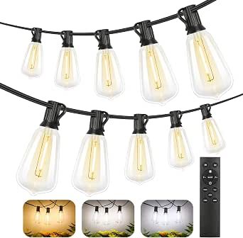 Brightever 200FT Outdoor String Lights with Remote, 2700K/4000K/5000K Selectable LED String Lights with 100+4 ST38 Edison Bulbs, Dimmable, Waterproof for Patio, Camping, and Events