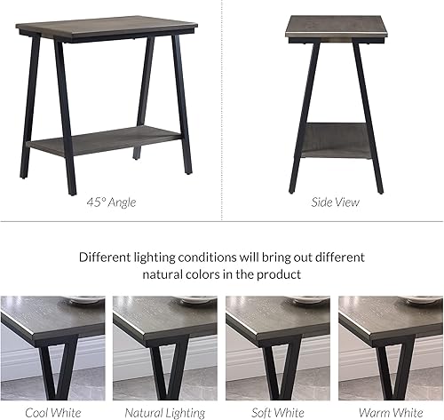 Miniatura 46 de Leick Home 23007 Chisel & Forge - Mesa auxiliar de metal y madera mixta con un cajón, diseño X con estante, gris ahumado y negro mate, 22 x 24 x 24