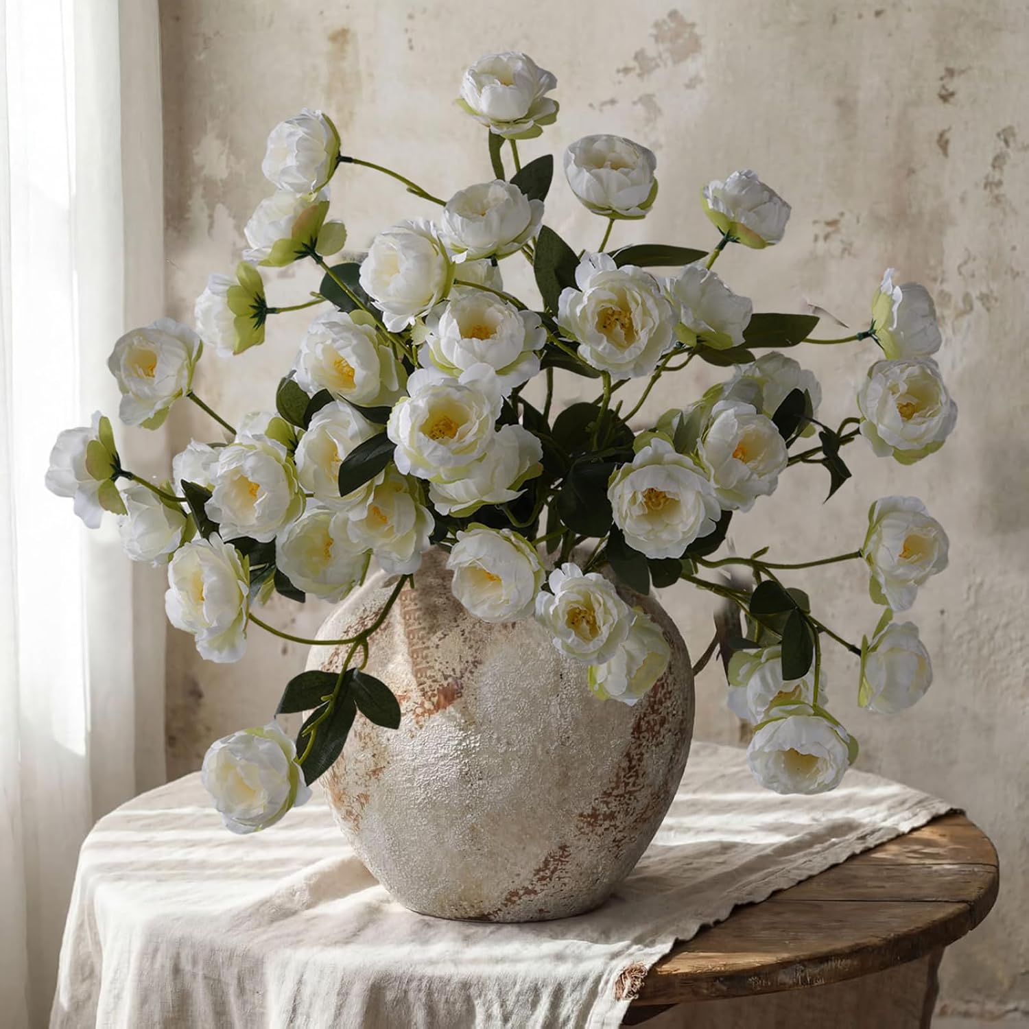 6 Pcs Peonies Artificial Flowers Faux Peony Stems for Vase 30" White Fake Peonies Branches for DIY Bouquet Centerpieces Wedding Arrangements Shower Office Decor