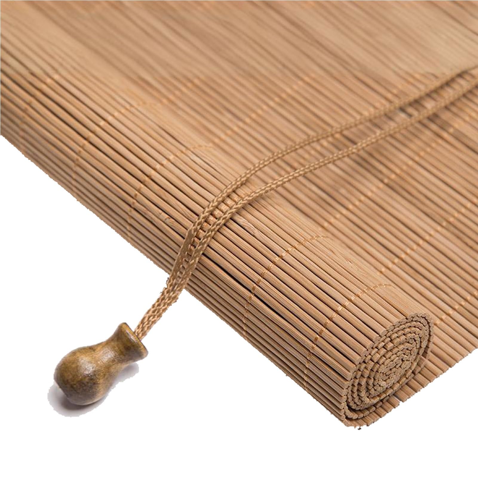 Retro Bamboo Roller Blinds, Outdoor Roman Bamboo Curtains, Anti-UV Protecting Privacy Shades for Windows, Blackout Wooden Blinds with Lift Customizable Size(Beige)