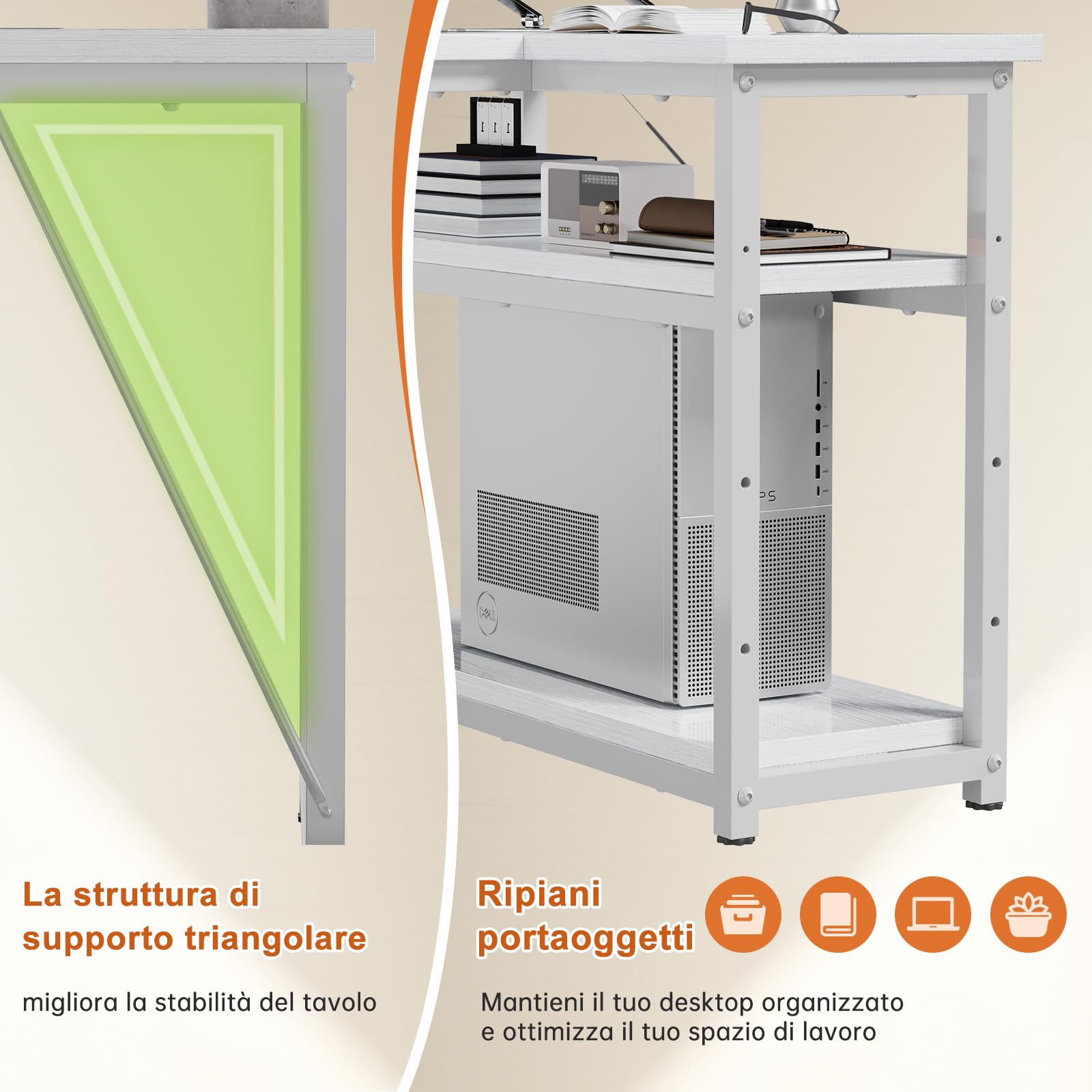 JUMMICO Scrivania Angolare a L 100x80 cm per Computer con Ripiani e Divisori - Compatta per Studio, Lavoro e Gaming, Ideale per Camera da Letto e Ufficio - Design Moderno e Salvaspazio