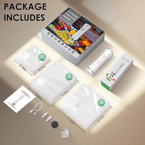 Miniatura 8 de BOSIMIA Sellador al vacío de mano compacto para almacenamiento de alimentos con 40 bolsas de vacío reutilizables