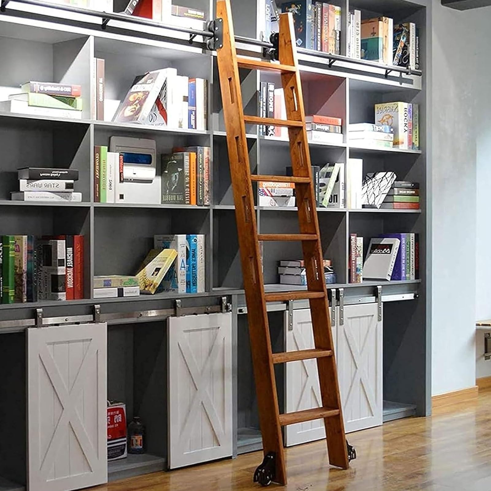 Kit rail pour échelle coulissante en acier carbone de 7,3m pour bibliothèque et loft élégant