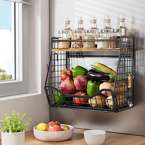 Estante magnético fuerte para nevera 2 en 1 estante magnético para especias para refrigerador con parte superior de madera, cesta organizadora de