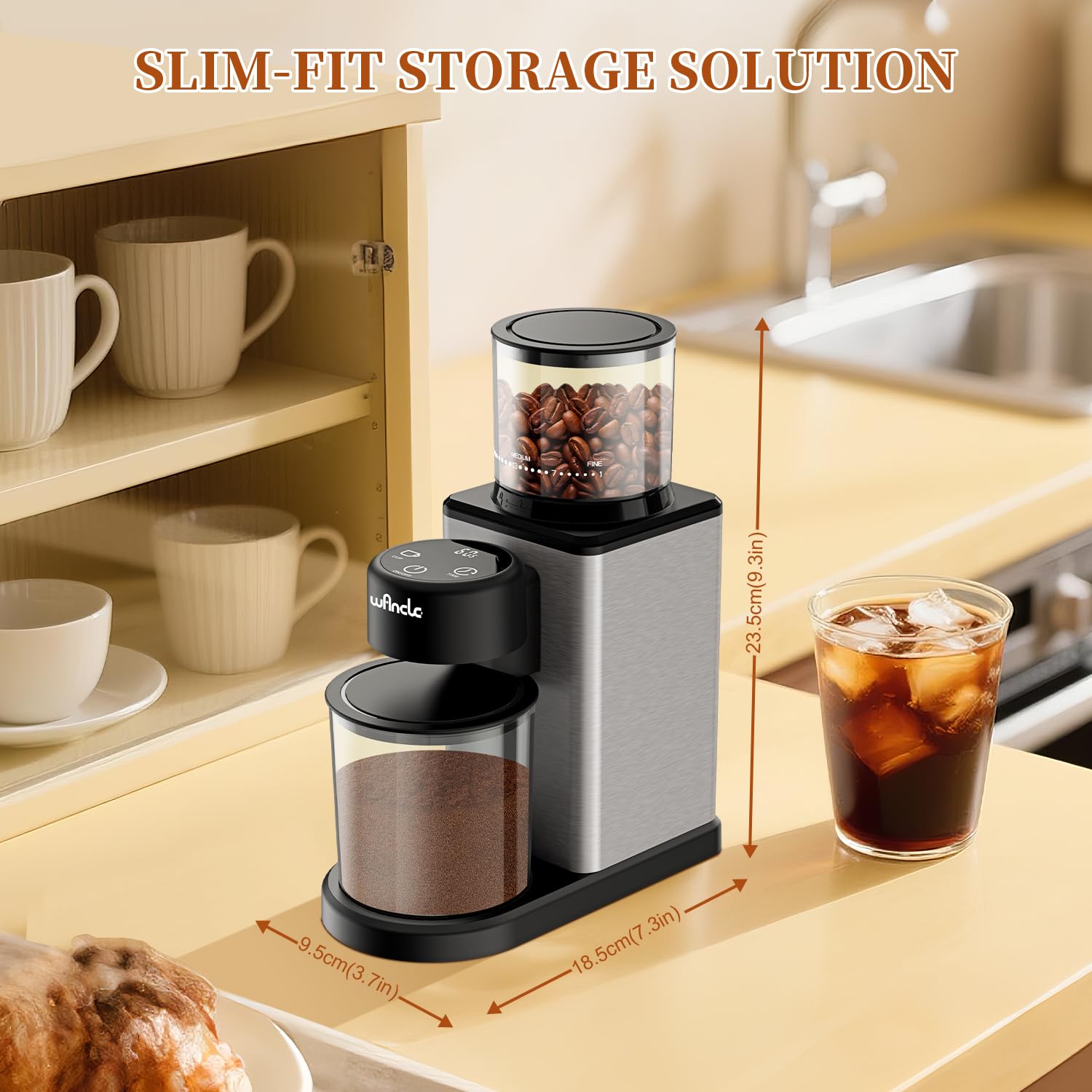 Macinacaffè Wancle Conico Elettrico con cono, Touchscreen, Timer Preciso, 25 Livelli di Macinatura, Antistatico, Acciaio Inox, Facile da Pulire