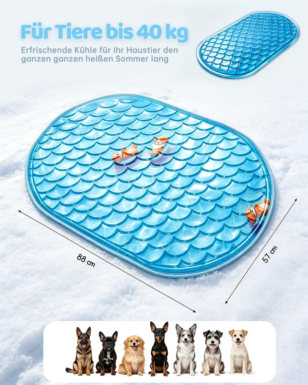 Esterilla de refrigeración para perros y gatos, para autoenfriamiento, protección de verano | 88 × 57 cm Hundekühlmatte kühldecke hund leicht zu reinigen draußen im Baumschatten Tierhäuschen Auto Floboden dem