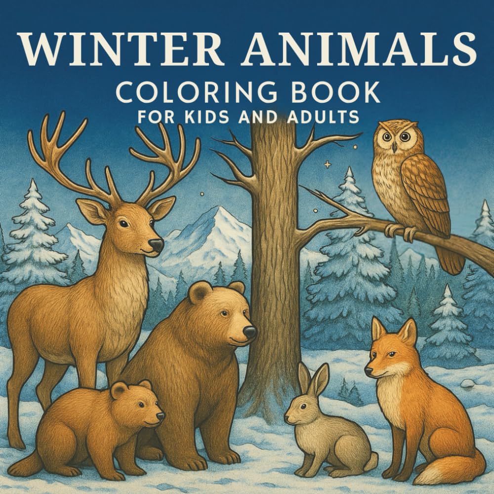 WINTER ANIMALS Coloring Book for Kids and Adults: Relaxing and Festive Coloring Pages for Christmas Joy, Stress Relief, and Cozy Winter Fun