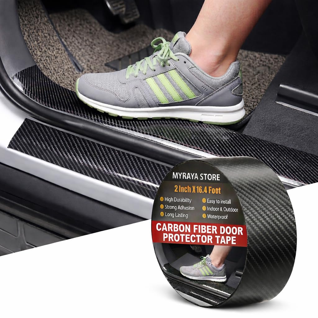Myraya Store High Gloss Carbon Fiber Car Door Sill Protection Tape, Black Anti Scratch Paint Protection Film-image-6
