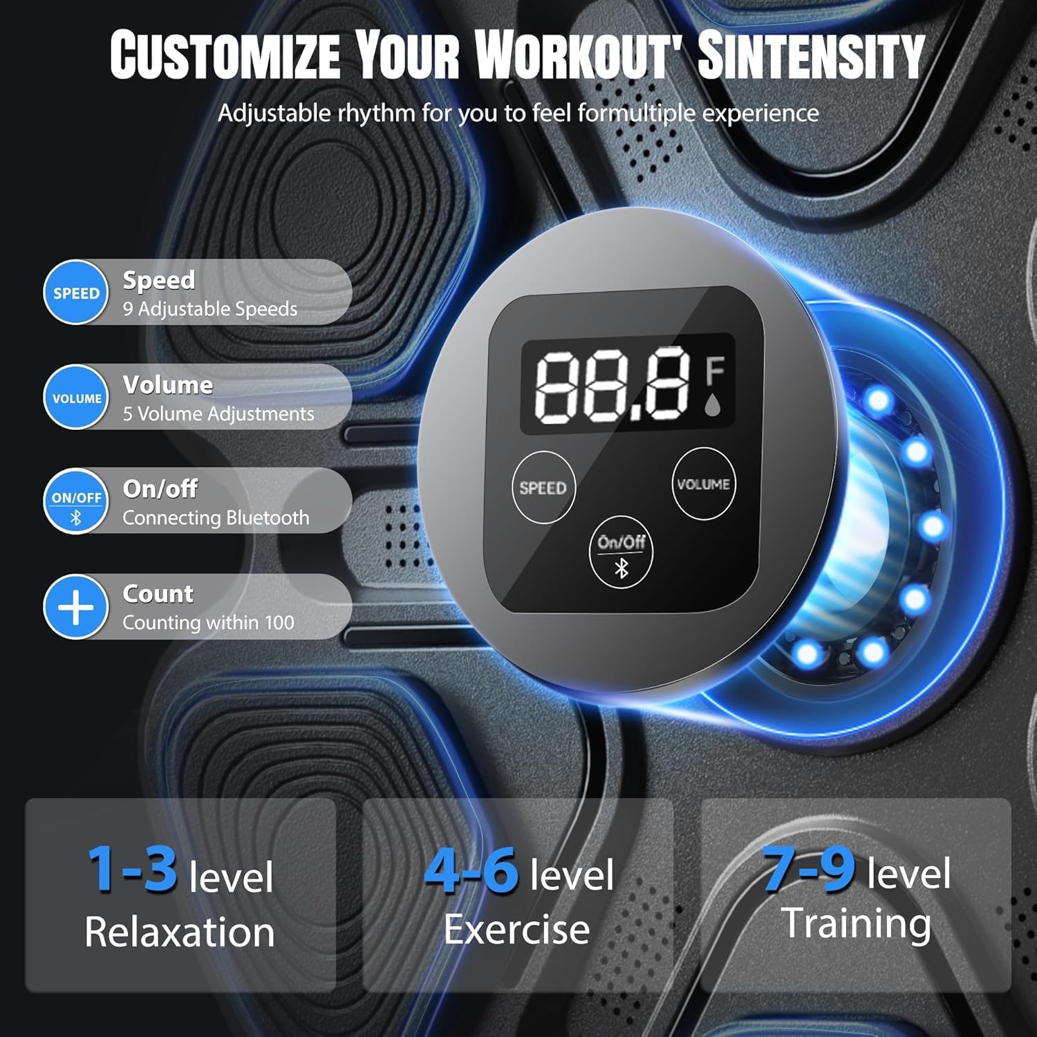 LYMIN Machine de Boxe Musicale avec Gants de Boxe, LED Boxe Mural Musique Bluetooth Music Boxeur 9 Modes de Vitesse et Comptage Intelligent, Music Boxing Machine pour Adultes et Enfants