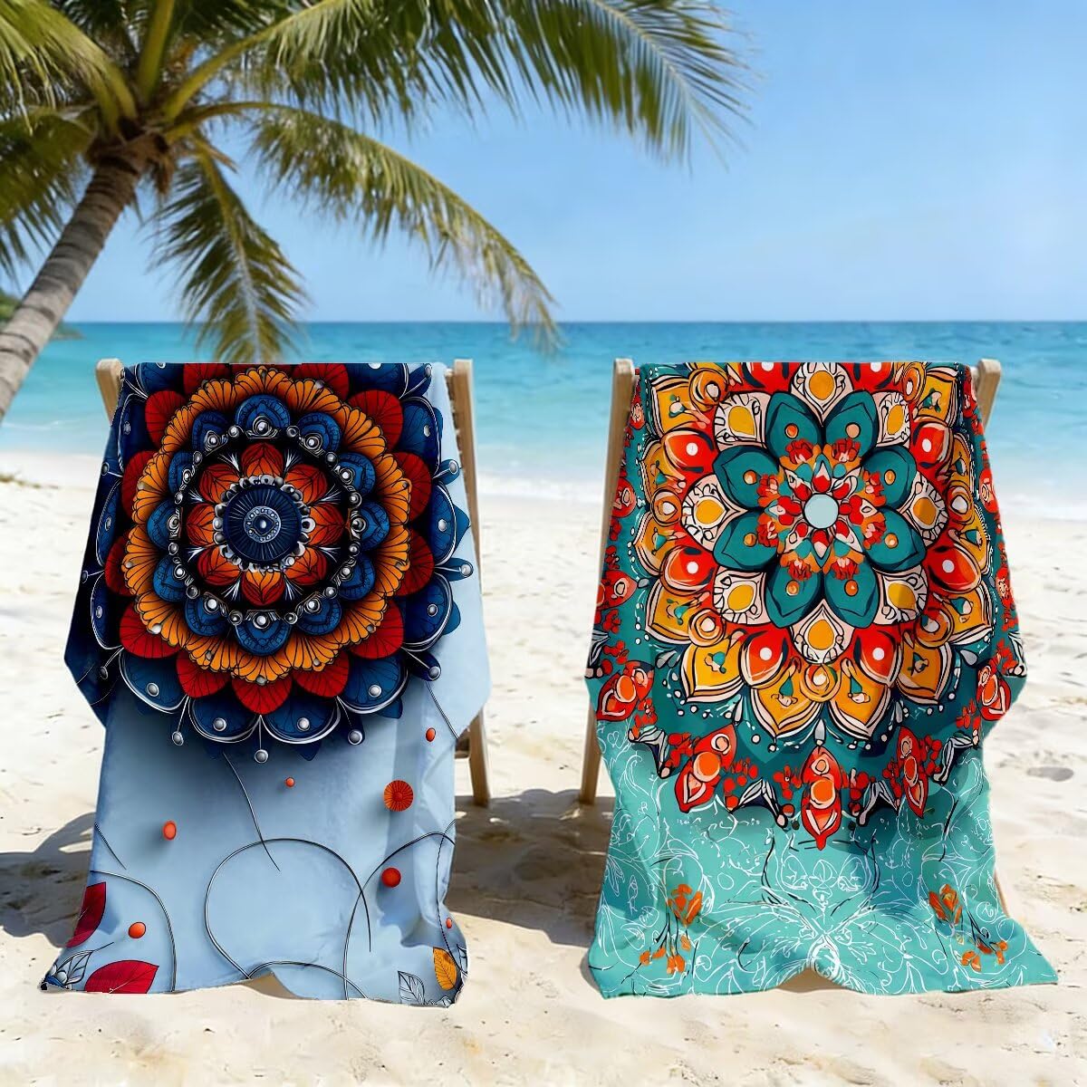 Toalla Playa 100x200 cm, Toalla Gimnasio Microfibra Secado Rapido, Juego de 2 Antiarena Toallas de Playa, Ligera Compacta Toallas Microfibra Grande para Viaje, Regalo Hombre Mujer (Mandala) -5081