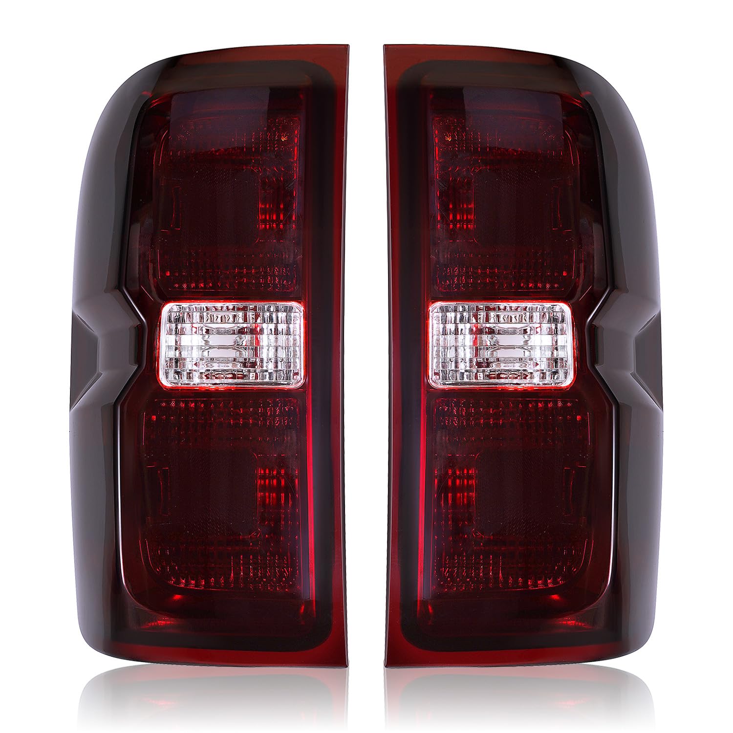 Photo 1 of PAANLOK Dark-Red Tail Lights for 2014-2019 Chevy Silverado 1500/2500/3500 & 2015-2019 GMC Sierra 2500/3500 | Factory 3-Bulb Housing Only | Driver+Passenger Pair (No Bulbs/Harness)