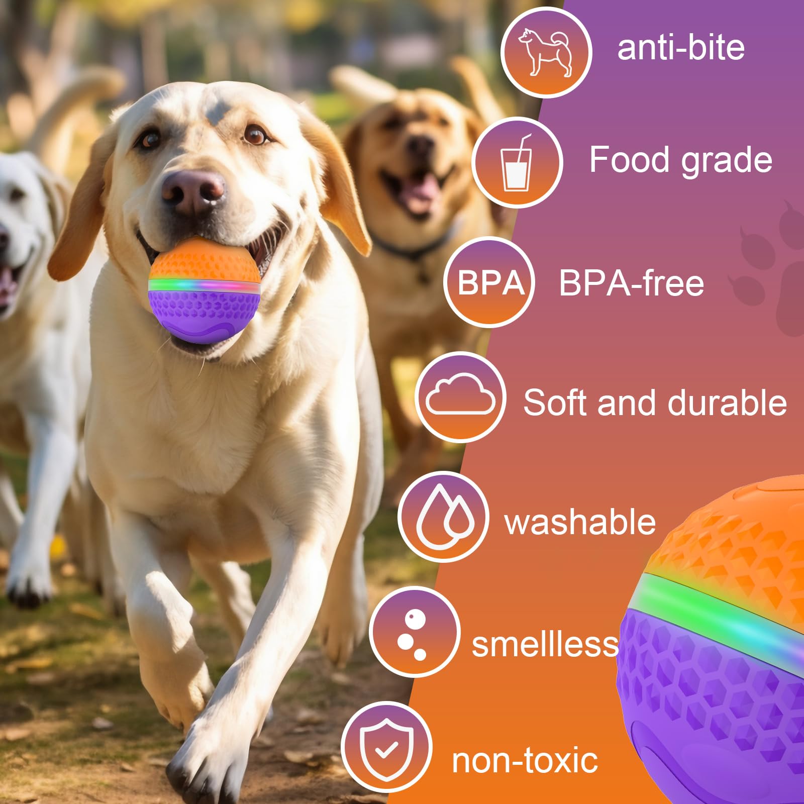 Balle interactive pour chien, jouet à rouler automatique, balle animée pour chiens de taille moyenne/grande pour soulager l'ennui, balles pour chien à mouvement automatique activé avec flash LED