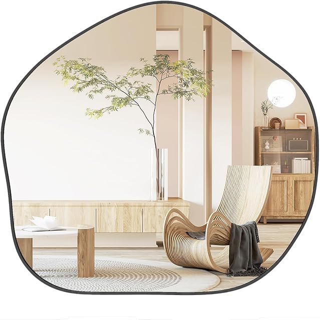 Tangkula 28" x 30" Irregular Wall Mirror, Metal Frame Asymmetrical Mirror with Expansion Screws, Decorative Vanity Mirror for Entryway, Dining Room, Bathroom, Living Room