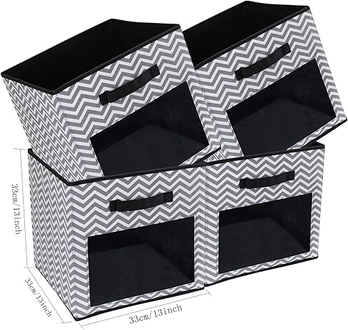 Miniatura 7 de Paquete de 4 cubos de almacenamiento con ventana transparente, cajas grandes con asas, organizador de armario de tela, 13 x 13 x 13 pulgadas,