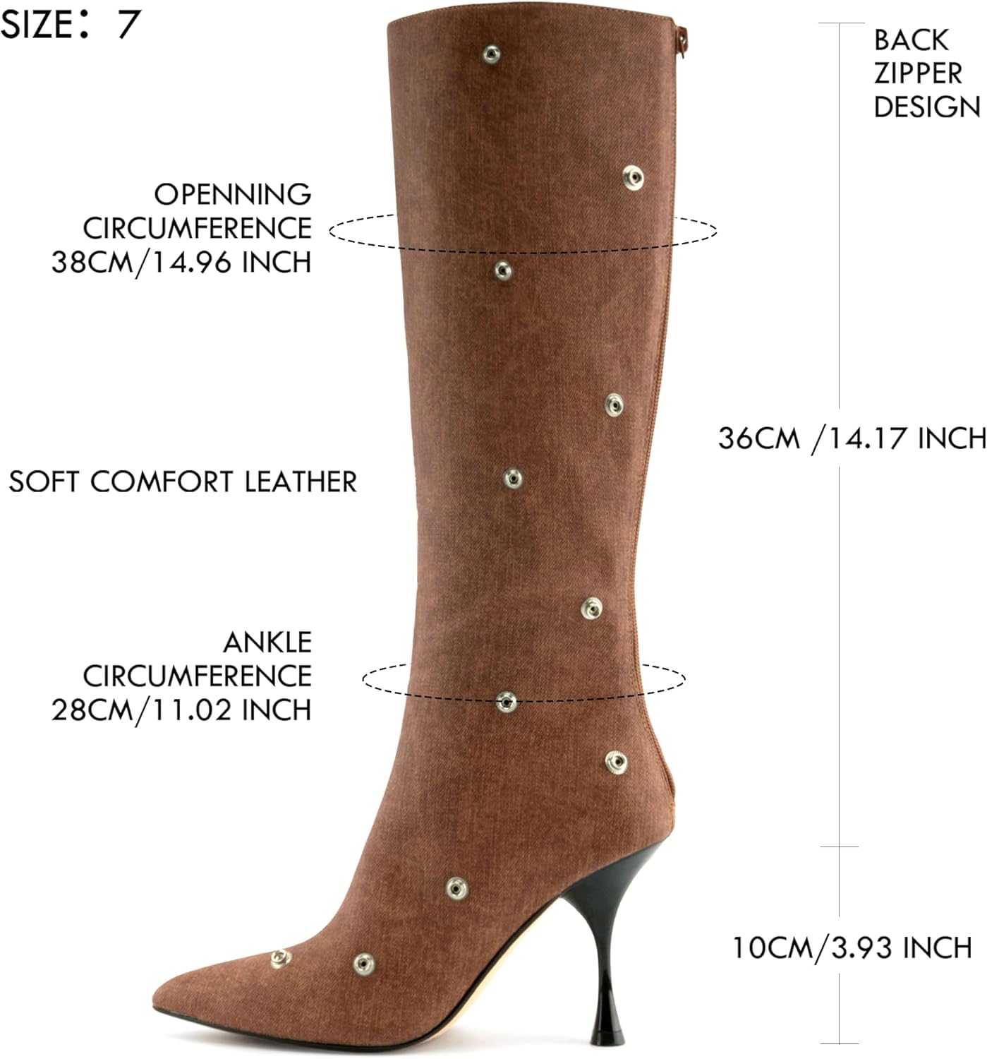 KaroNairy Knee High Boots for Women Pointed Toe Stiletto High Heel Boot Detachable Snap-off Panel Fold Over Fall Shark Boots