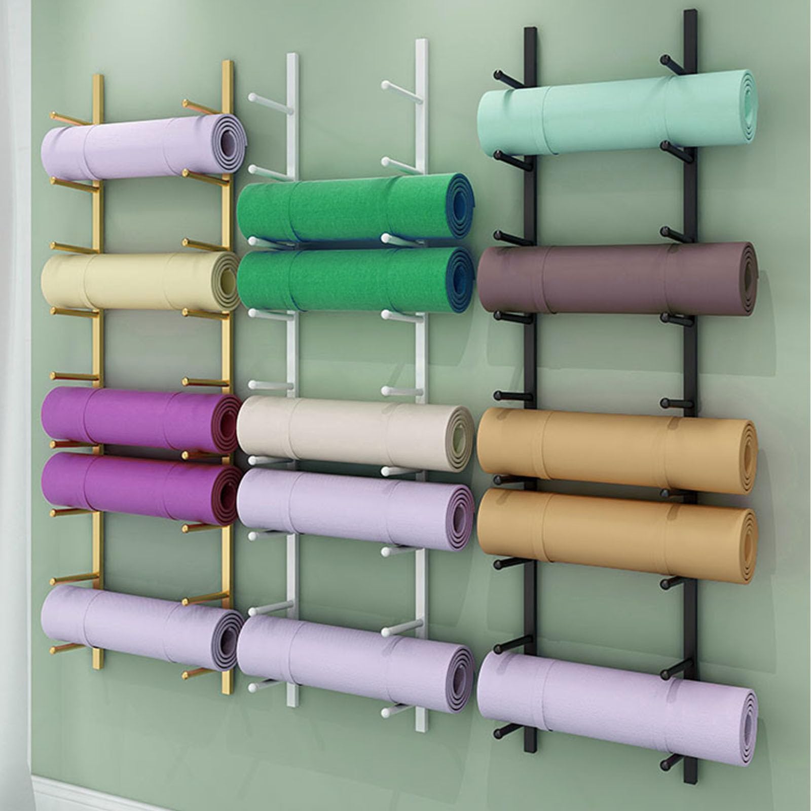 Étagère murale en métal pour tapis de yoga avec rouleau en mousse pour tapis d'exercice et équipement de gym pour la maison et le commerce Support mural pour entraînement physique