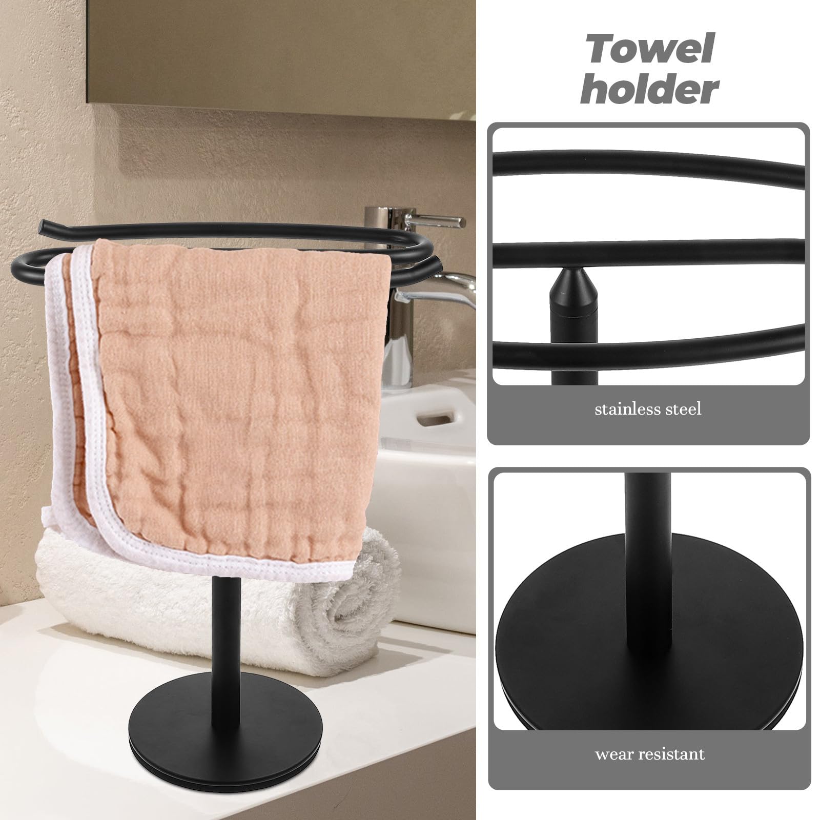 Portasciugamani da Bagno Nero in Acciaio Inossidabile Design Autoportante, Salvaspazio e Facile da Posizionare per Vari Ambienti Domestici