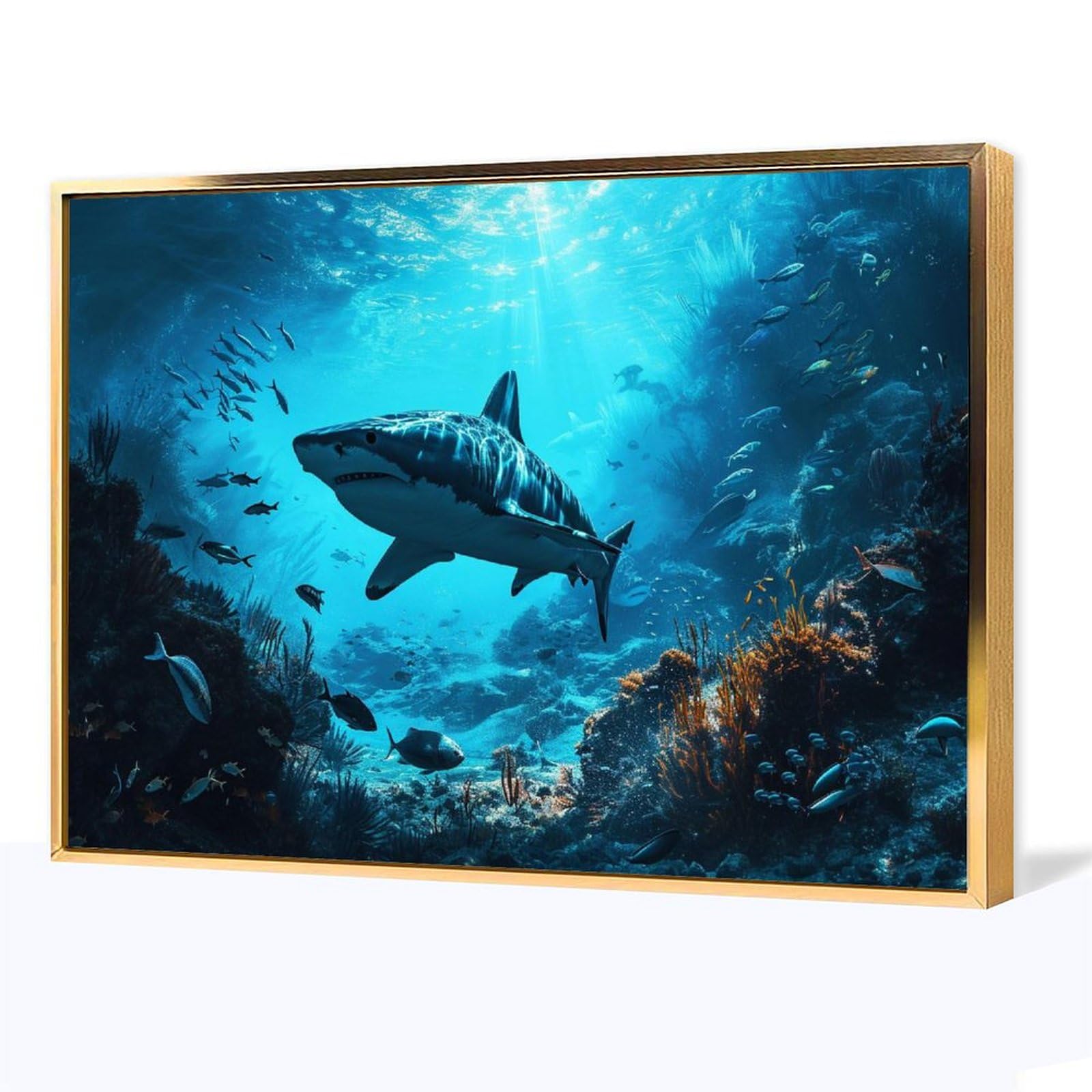 波とサメの油絵