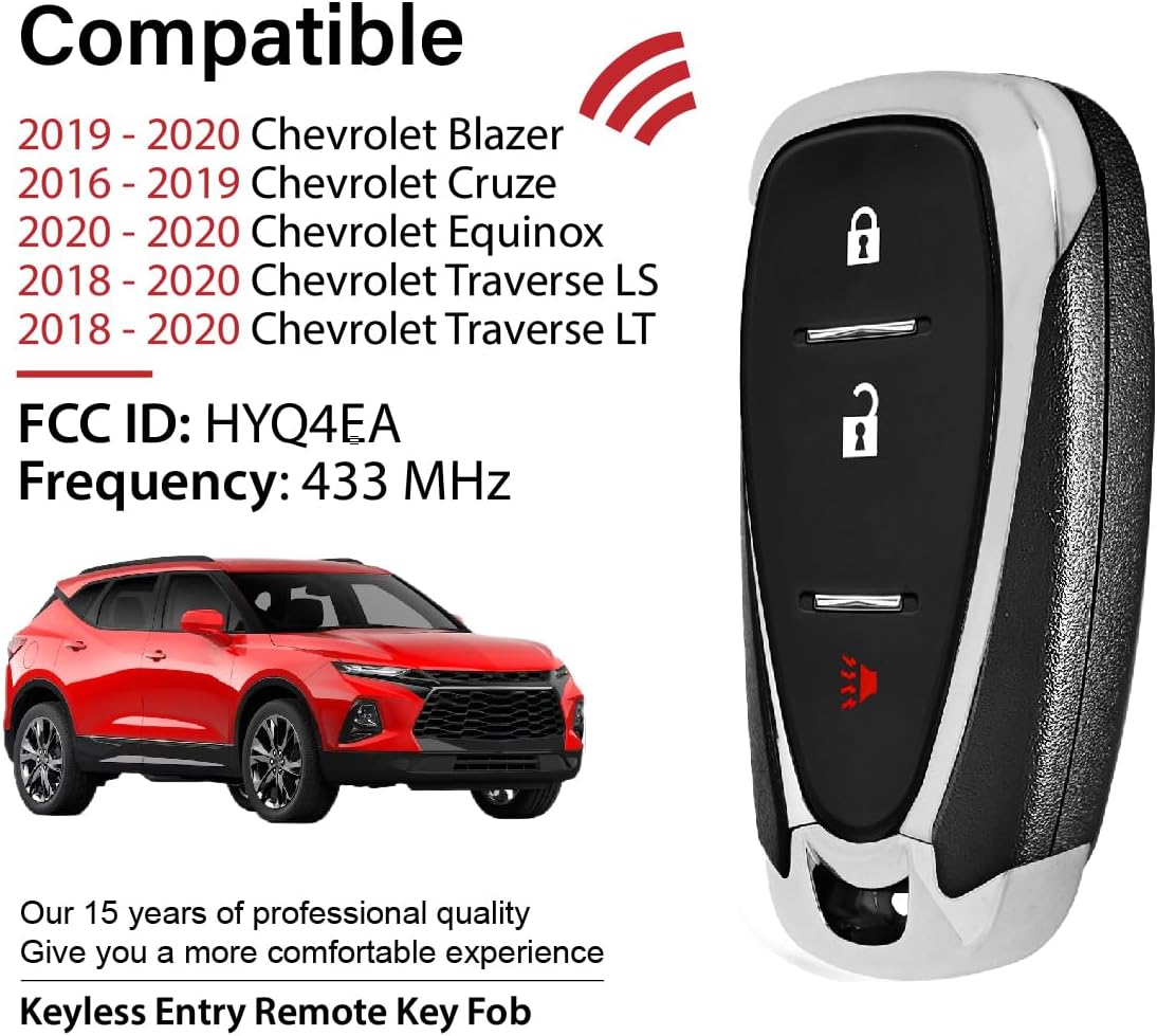 2 Keylessbest Replacement for 2017 2018 2019 2020 Chevrolet Blazer Cruze Equinox Traverse LS LT Key Fob Remote Control HYQ4EA 3 Buttons 433MHz