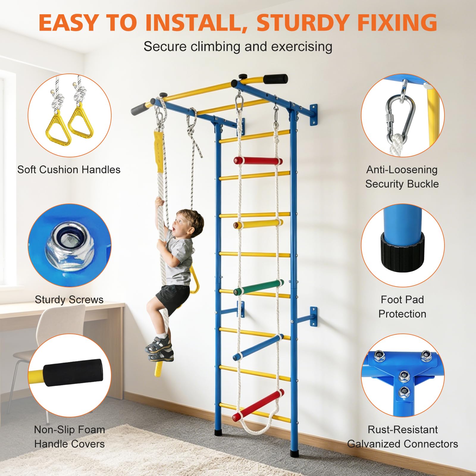 Struttura da arrampicata 5 in 1 per bambini, parete da arrampicata per interni con pioli